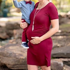 Burgundy Maternity Fitted Dress